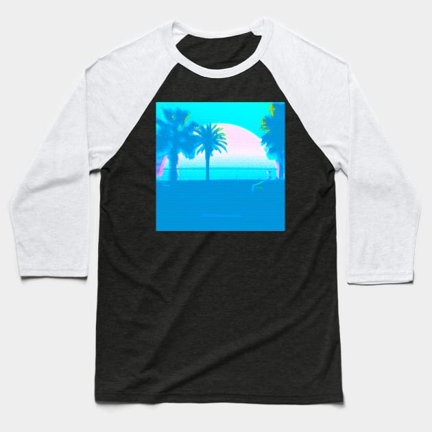 blue vapor palms Baseball T-Shirt by lofi_retrowave